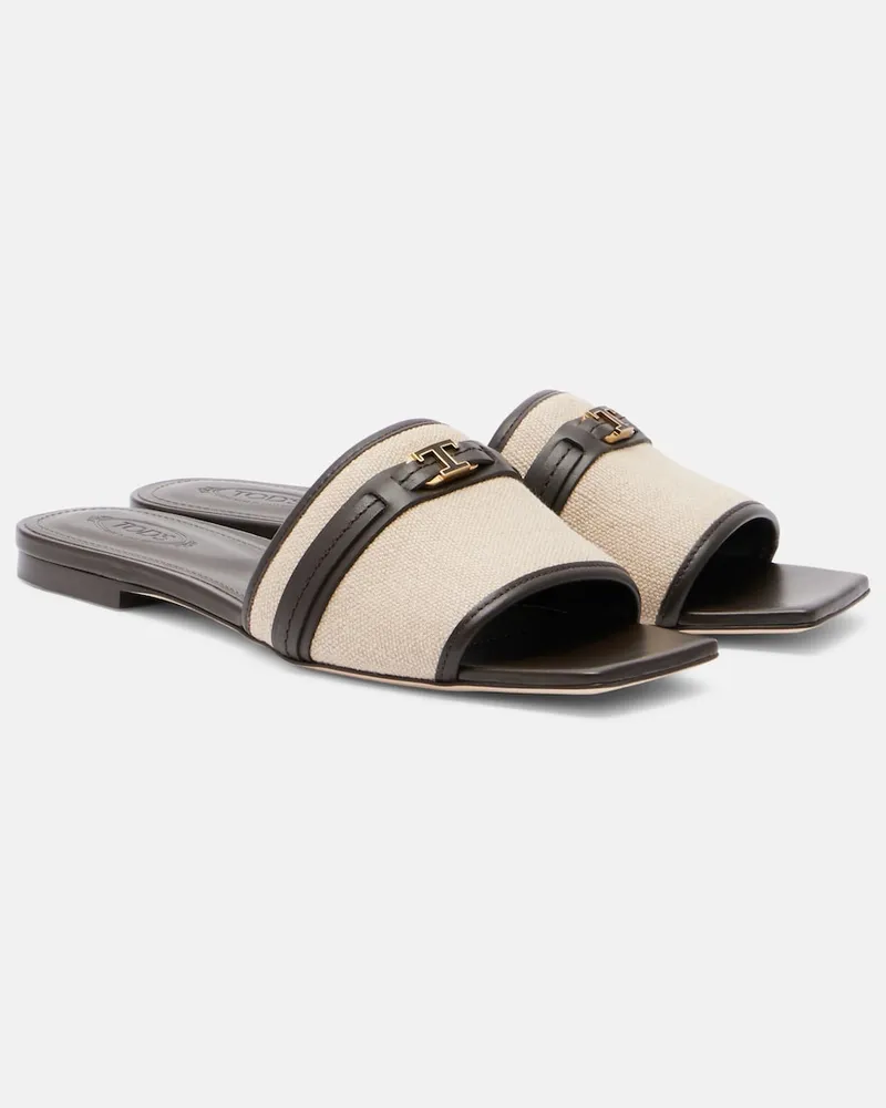 TOD'S Slides in rafia con pelle Marrone