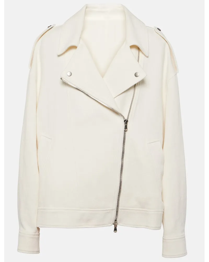 Brunello Cucinelli Giacca biker in cotone e lino Bianco