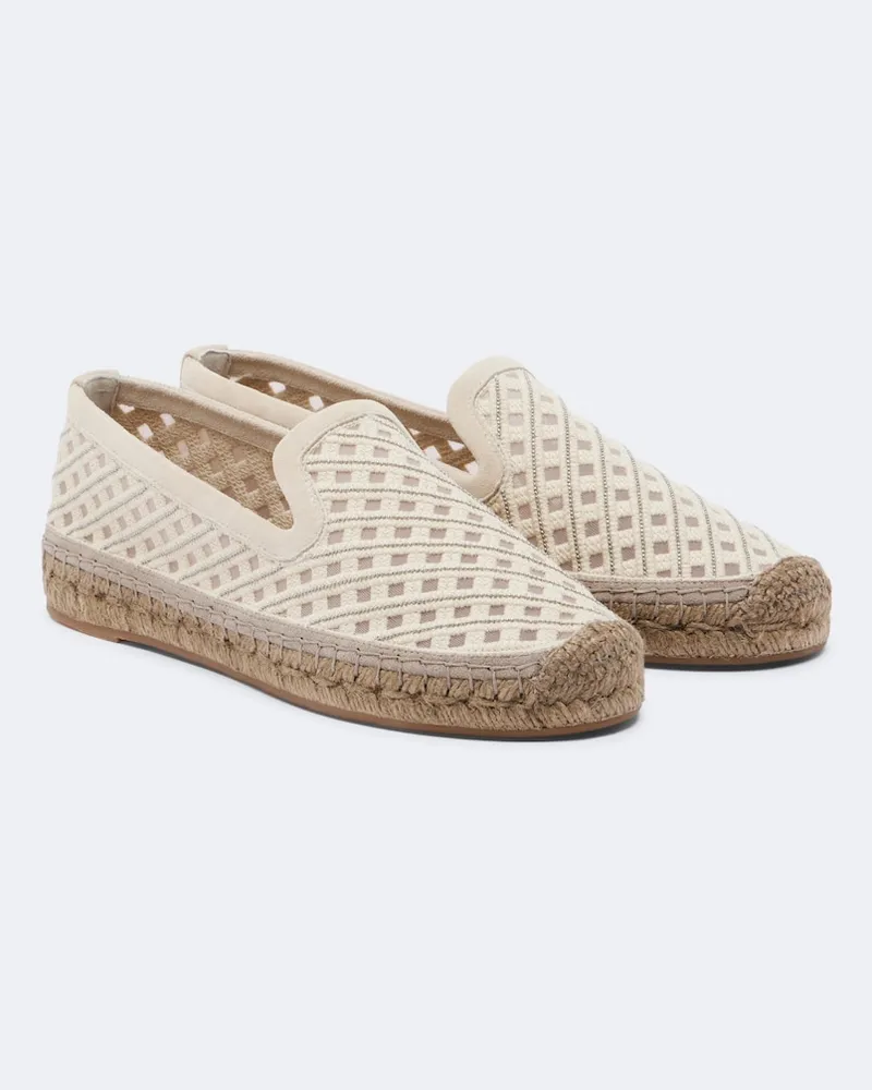 Brunello Cucinelli Espadrillas in canvas con suede e monili Beige