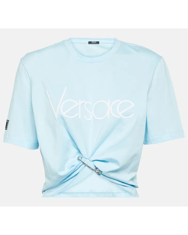 Versace Top cropped 1978 Re-Edition in cotone Blu