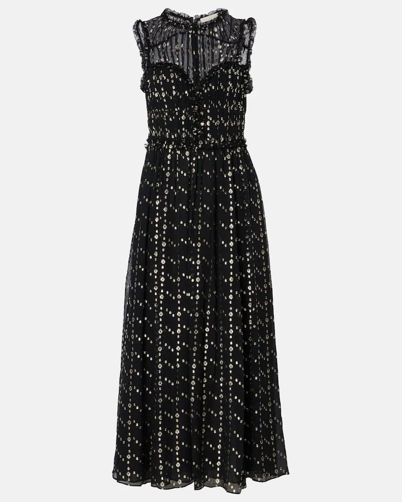 Ulla Johnson Abito midi Kasia in misto seta Nero