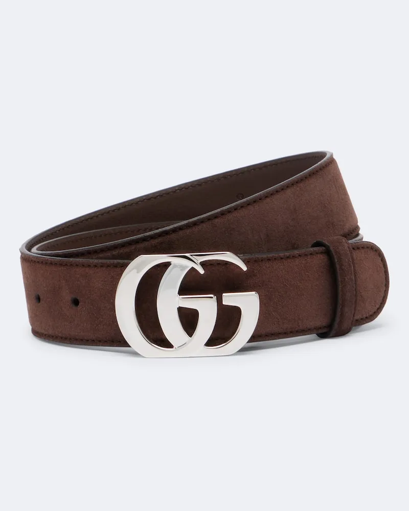 Gucci Cintura GG Marmont in suede Marrone
