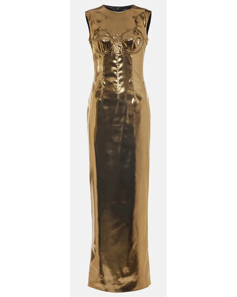 Dolce & Gabbana Abito lungo in raso laminato Oro