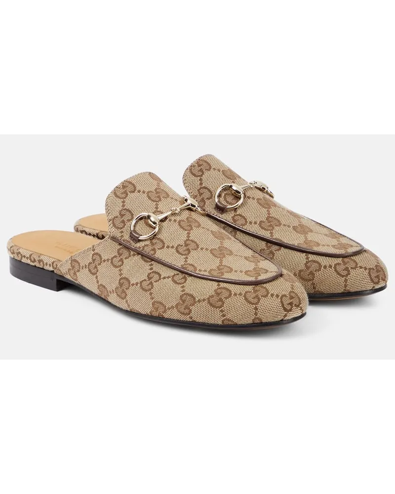 Gucci Slippers Princetown in canvas GG Marrone