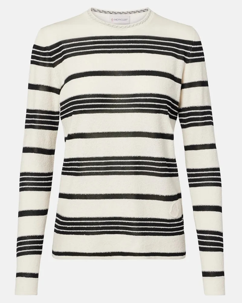 Moncler Pullover in misto cotone a righe Bianco