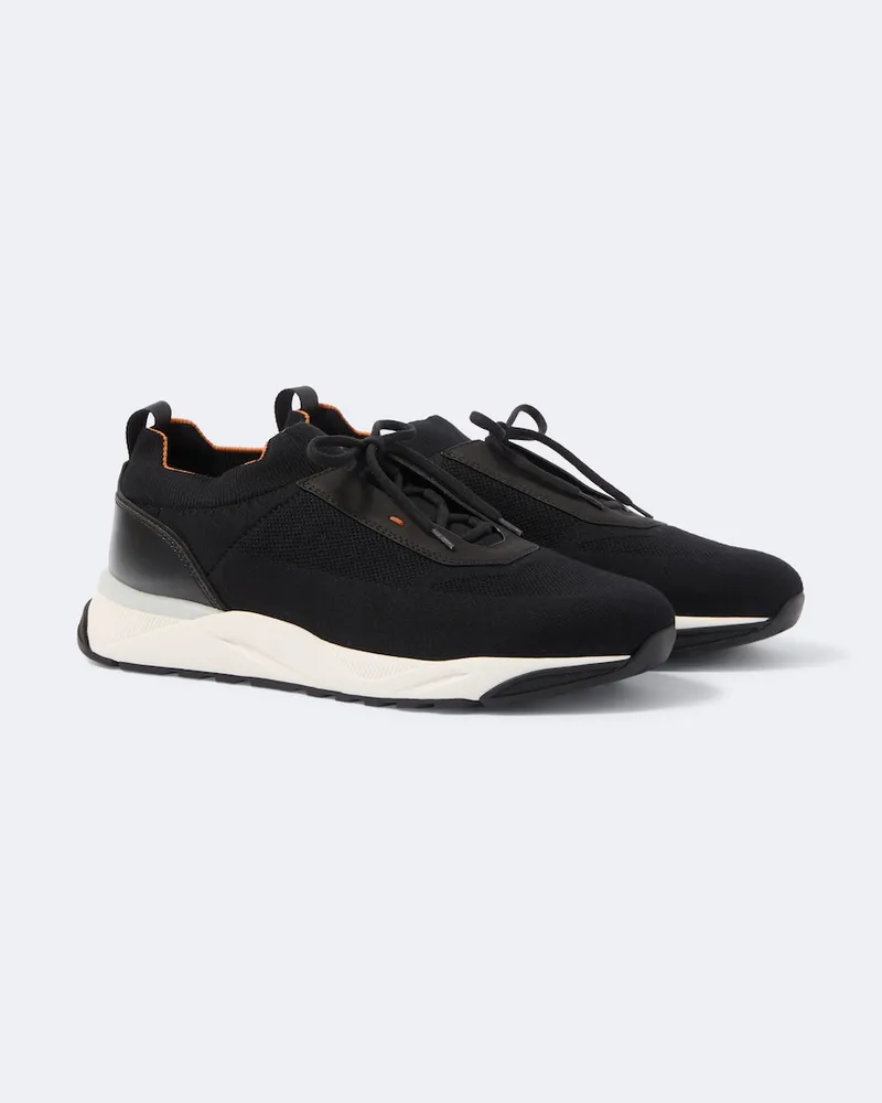 Santoni Sneakers in maglia con pelle Blu