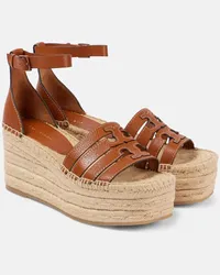 Tory Burch Sandali espadrillas Ines in pelle con zeppa Marrone