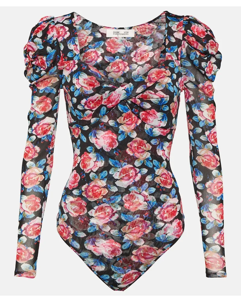 Diane von Furstenberg Body Erik in mesh con stampa floreale Rosa