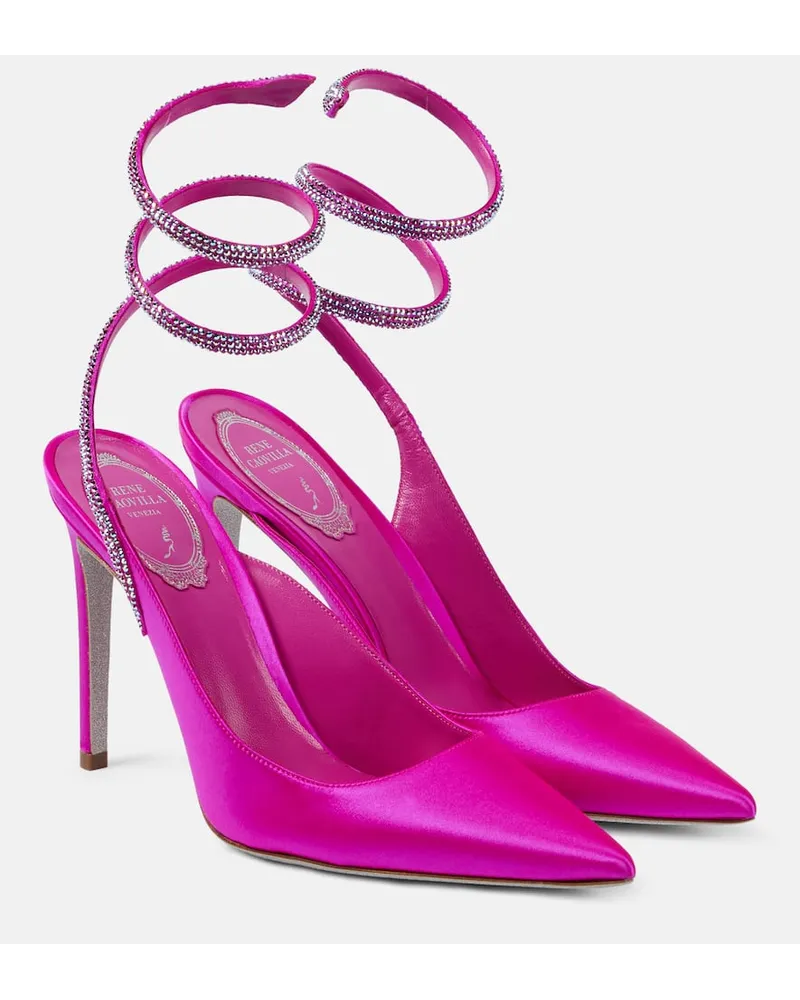 René Caovilla Pumps Cleo in raso con cristalli Rosa