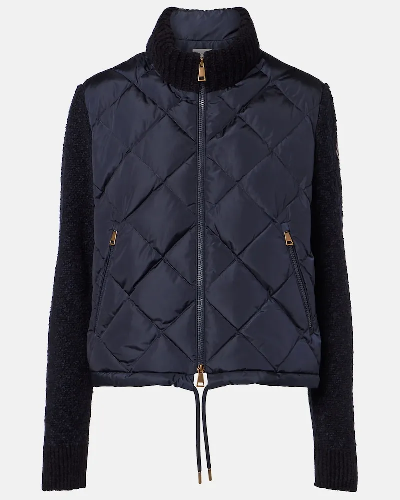 Moncler Cardigan in misto cotone e piuma Blu