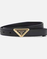 Prada Cintura in pelle con logo Nero