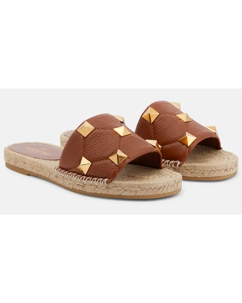 Valentino Garavani Sandali Roman Stud in pelle e rafia Neutro