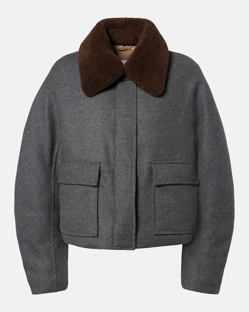 Brunello Cucinelli Piumino in misto alpaca con shearling Grigio