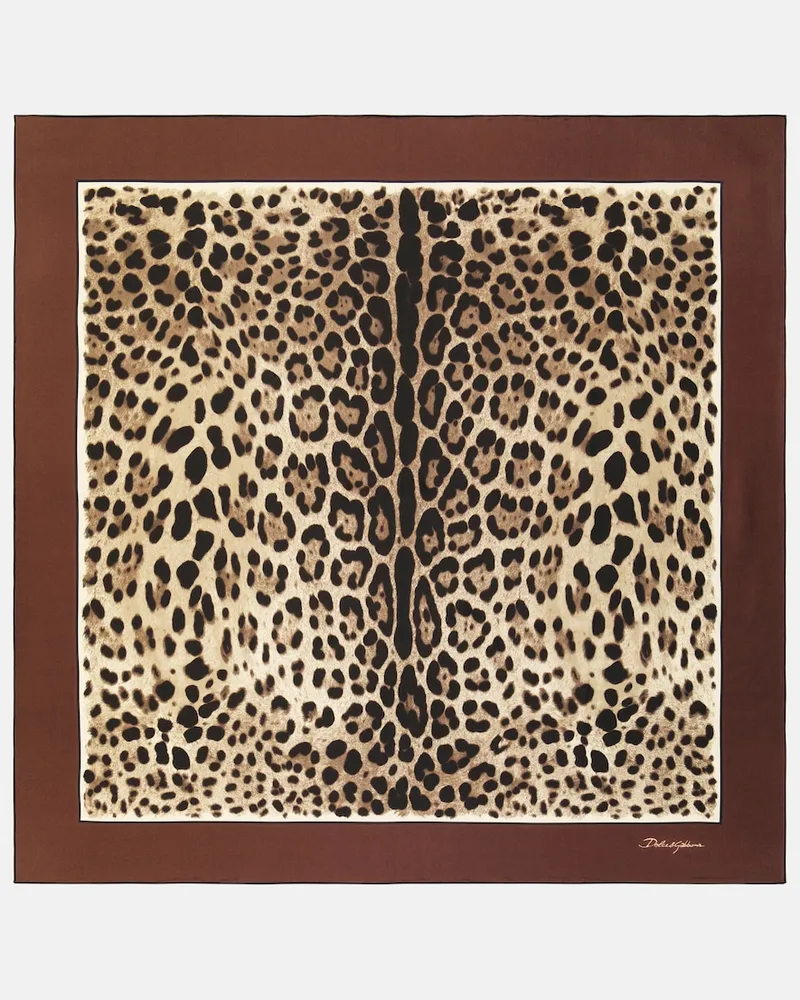 Dolce & Gabbana Foulard in seta con stampa leopardata Marrone