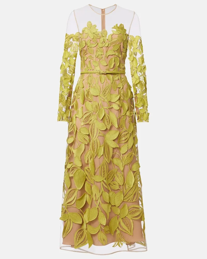 Elie Saab Abito midi in misto seta con ricamo Verde