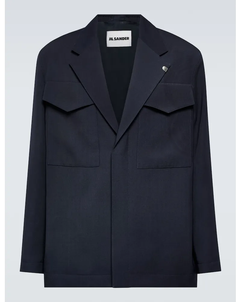 Jil Sander Giacca in gabardine di lana Blu