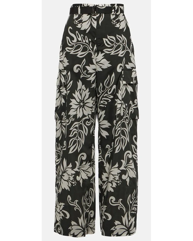 Sacai Pantaloni a gamba larga con stampa Nero