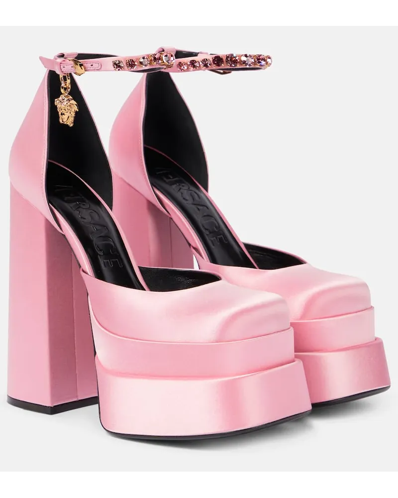 Versace Pumps Medusa Aevitas in raso con plateau Rosa