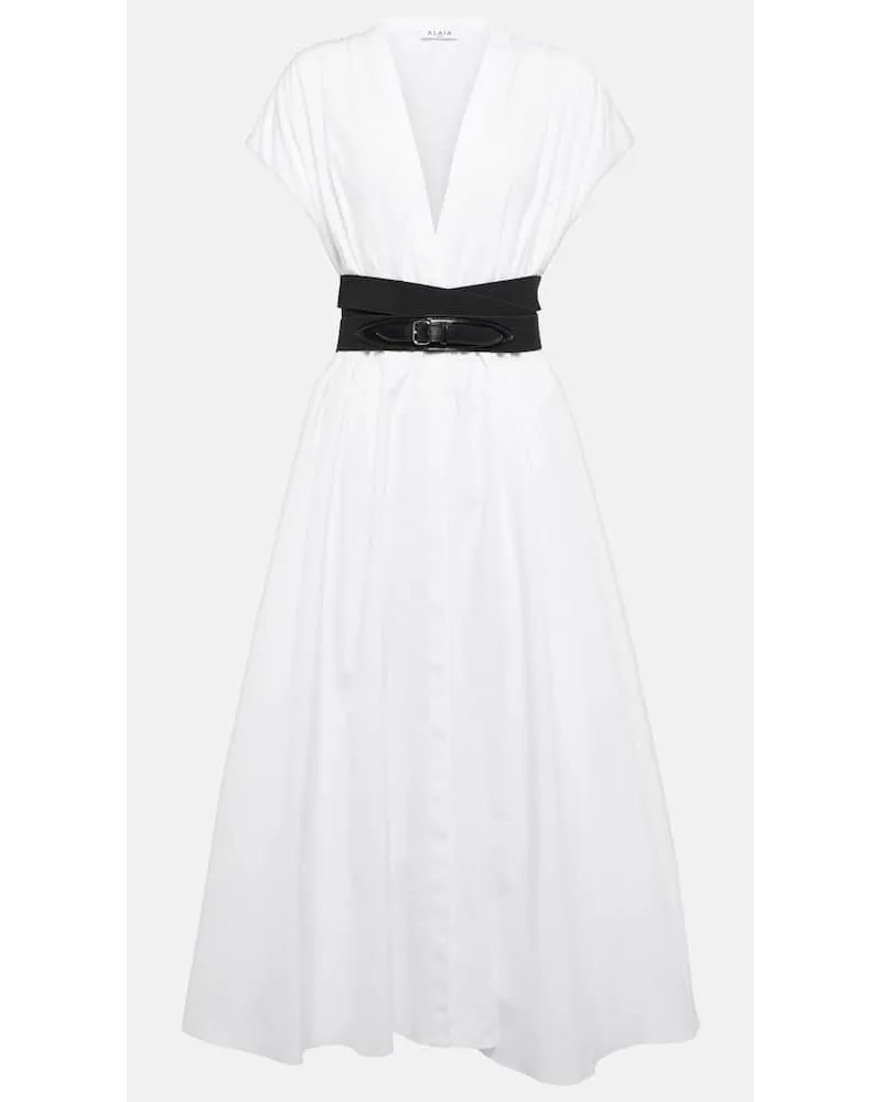 Alaïa AlaÃ¯a Abito midi in popeline di cotone con cintura Bianco
