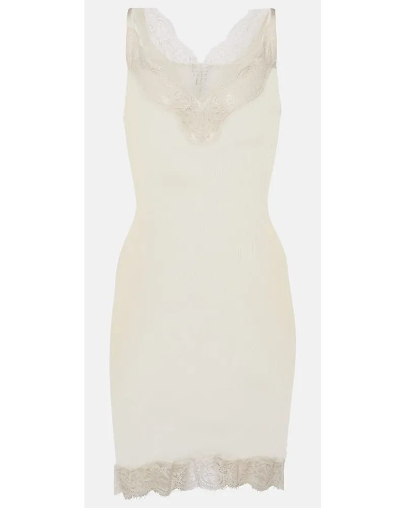 Saint Laurent Abito corto in seta con pizzo Bianco