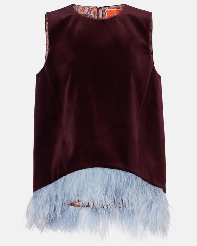 La DoubleJ Top La Scala in velluto di cotone con piume Viola