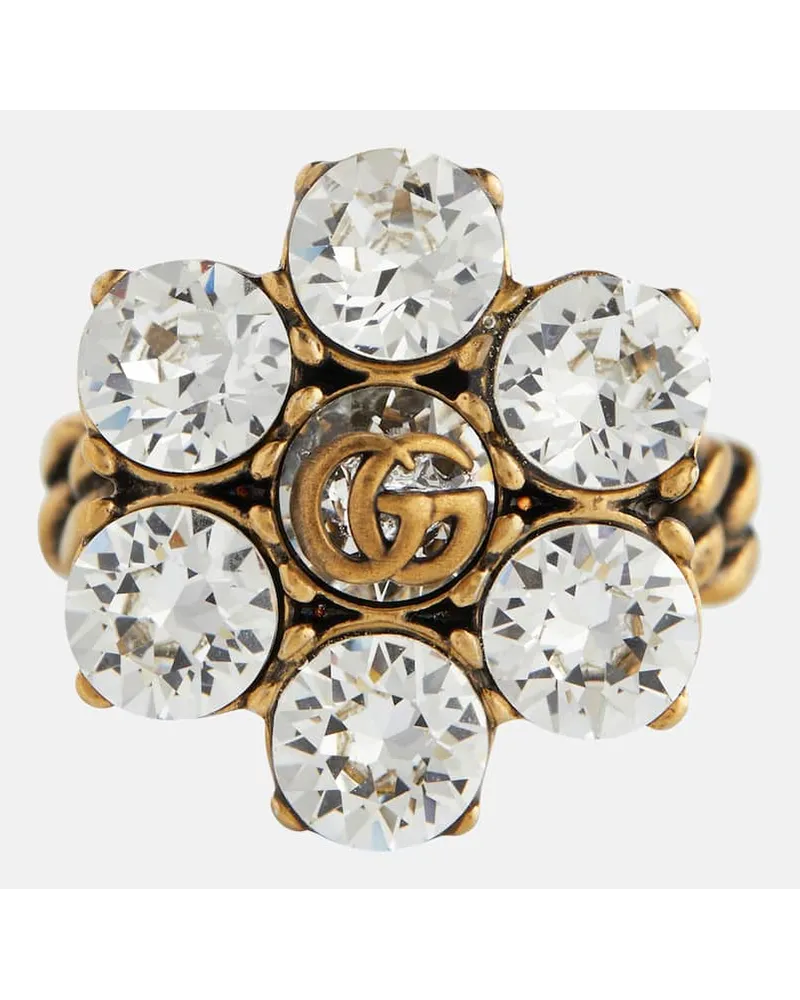 Gucci Anello Doppia G con cristalli Oro