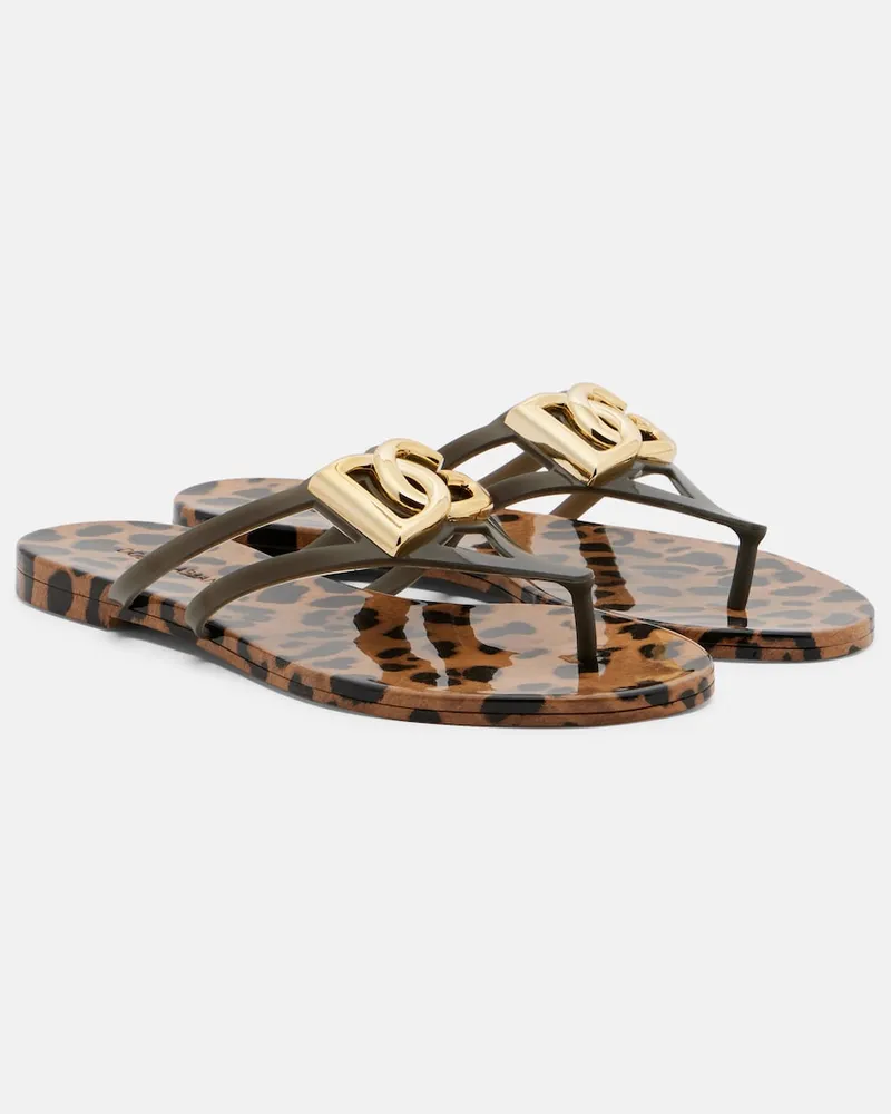 Dolce & Gabbana Sandali infradito DG con stampa leopardata Marrone