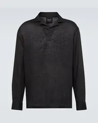 Giorgio Armani Polo in canvas di lino Nero