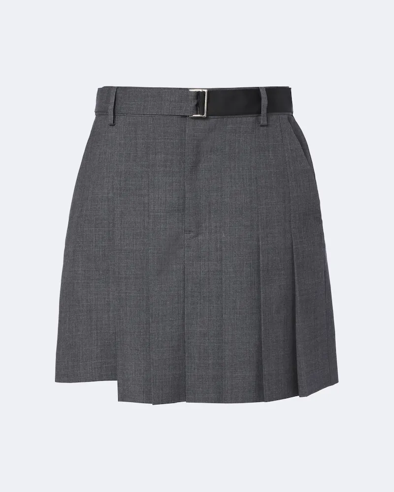 Sacai Minigonna asimmetrica in lana plissé Grigio