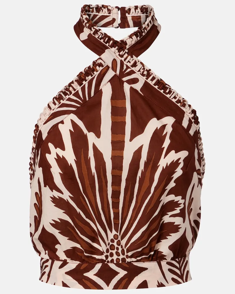 Poupette St Barth Crop top Suma in cotone con stampa Marrone