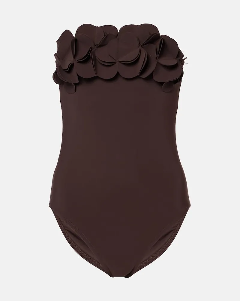 Karla Colletto Costume intero a fascia Tess con applicazioni floreali Marrone
