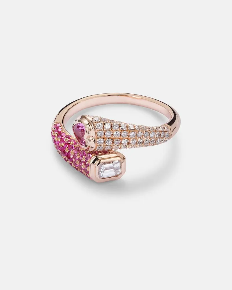 SHAY Anello Mixed Bypass in oro rosa 18kt con diamanti e zaffiri Oro