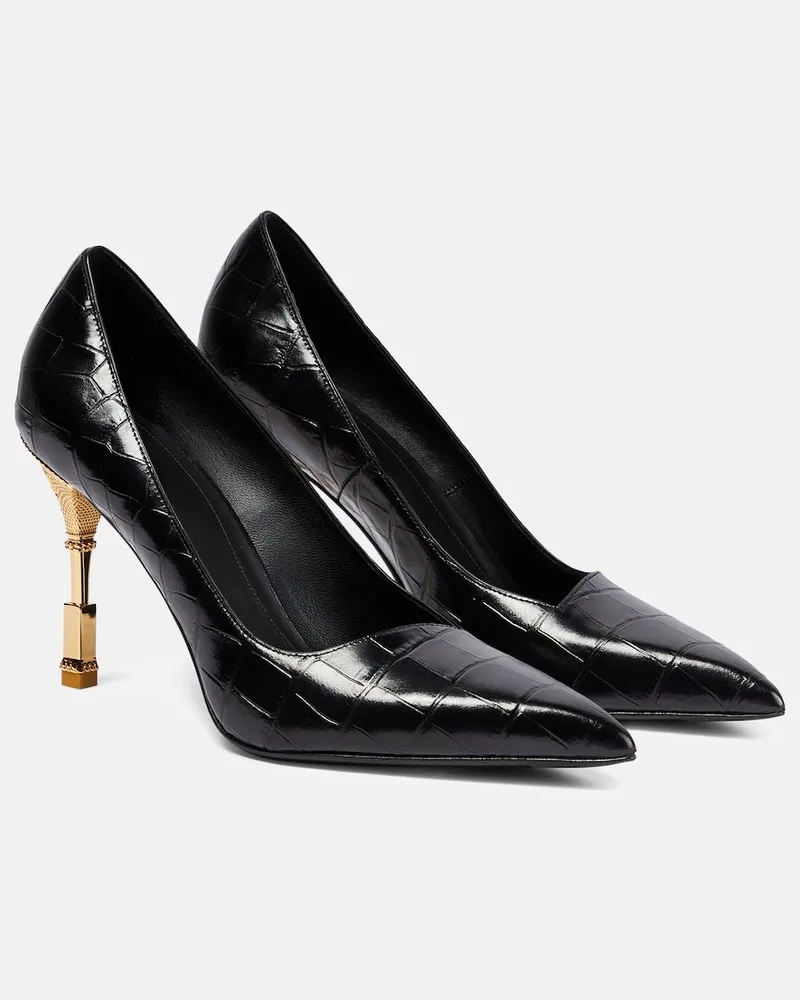 Balmain Pumps Moneta in pelle stampata Nero