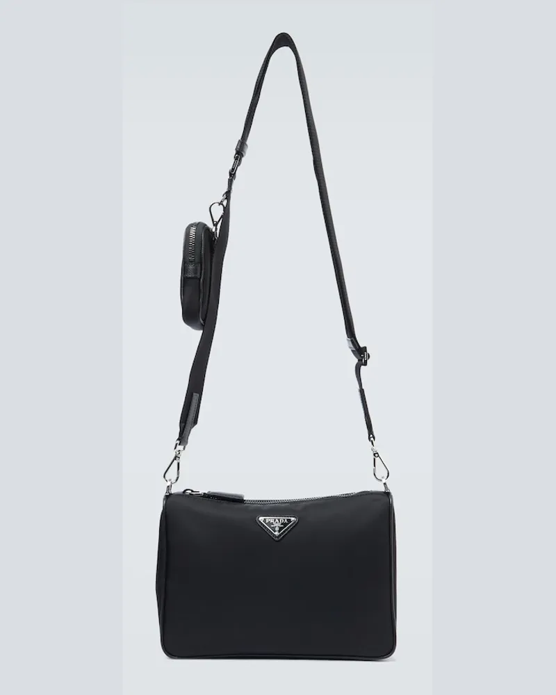 Prada Borsa a tracolla in nylon e pelle saffiano Nero
