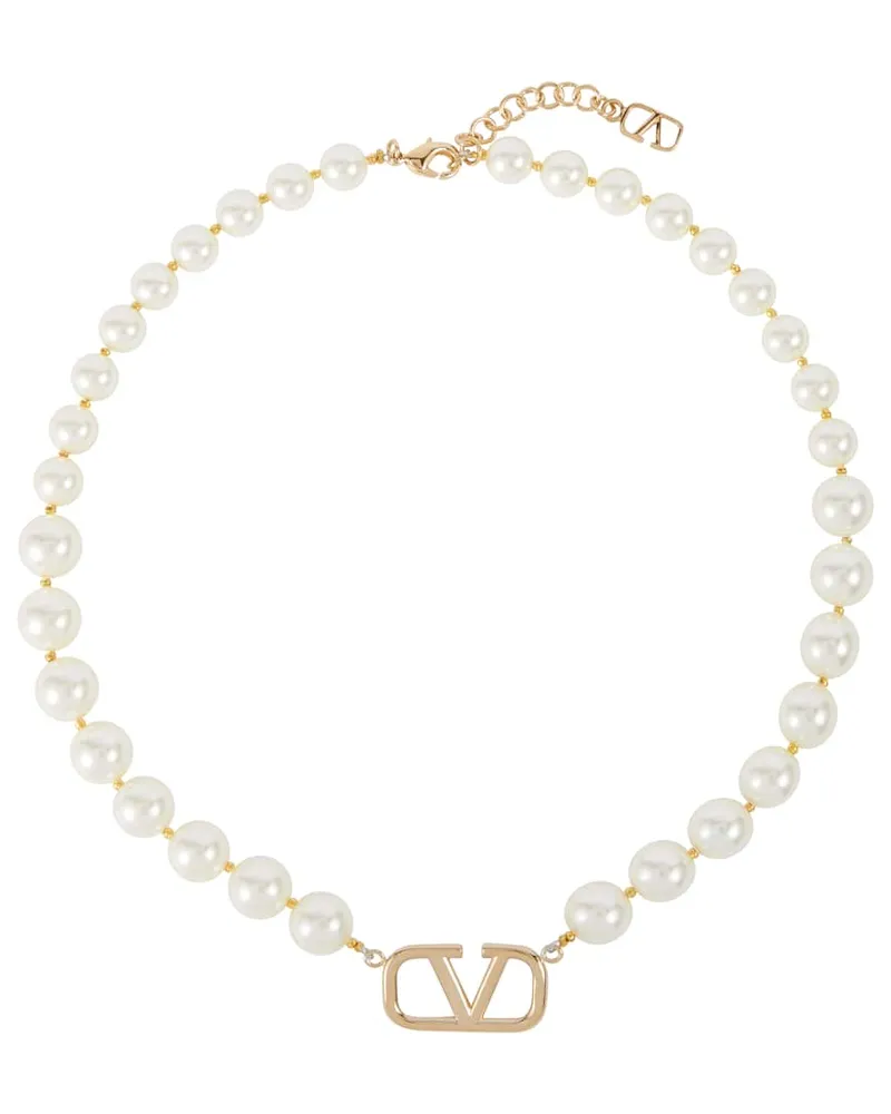 Valentino Garavani Collana VLogo con perle bijoux Bianco