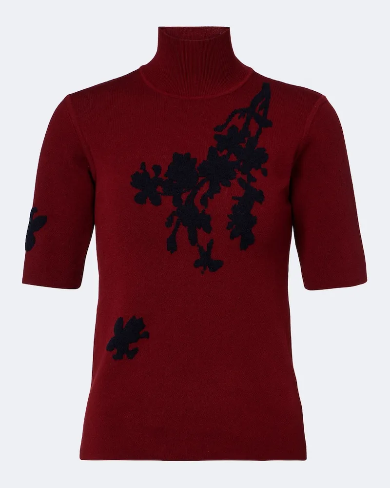 Erdem Pullover a collo alto in jacquard floreale Borgogna