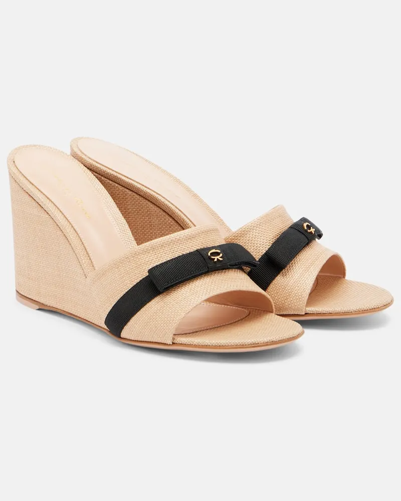 Gianvito Rossi Mules Haiti in rafia con zeppa Beige