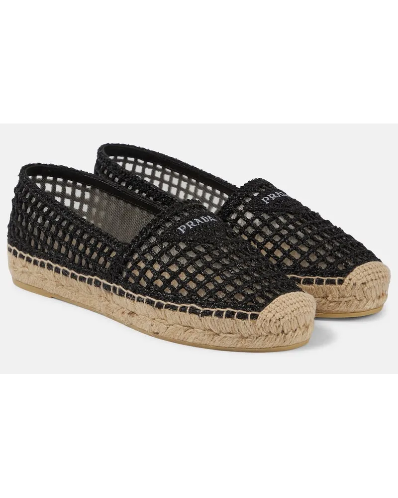 Prada Espadrillas in crochet con logo Nero