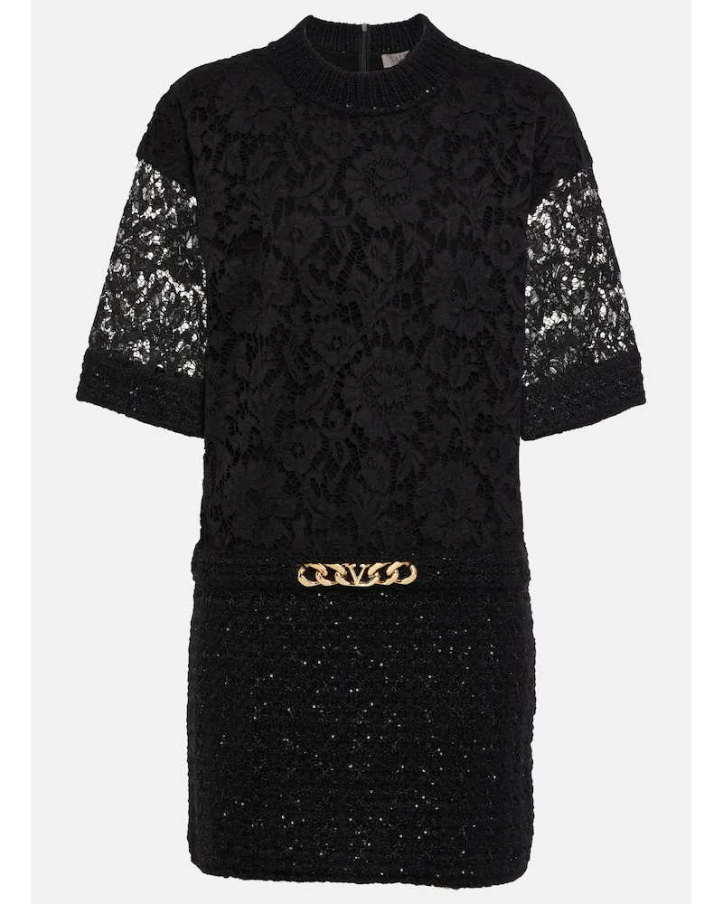Valentino Garavani Miniabito VLogo Chain in bouclÃ© e pizzo Nero