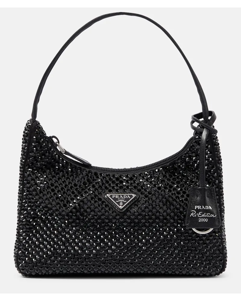 Prada Borsa in raso con cristalli Nero