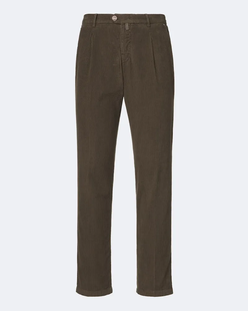 Kiton Pantaloni tapered in velluto di cotone a coste Marrone