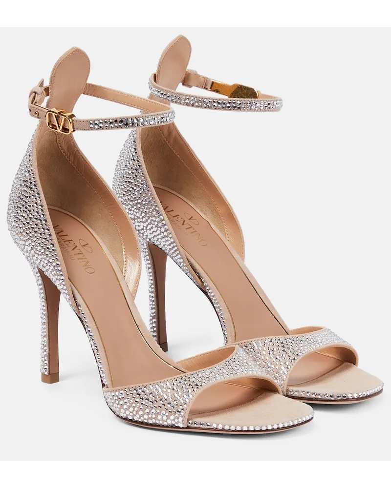 Valentino Garavani Sandali VLogo in pelle con cristalli Metallizzato