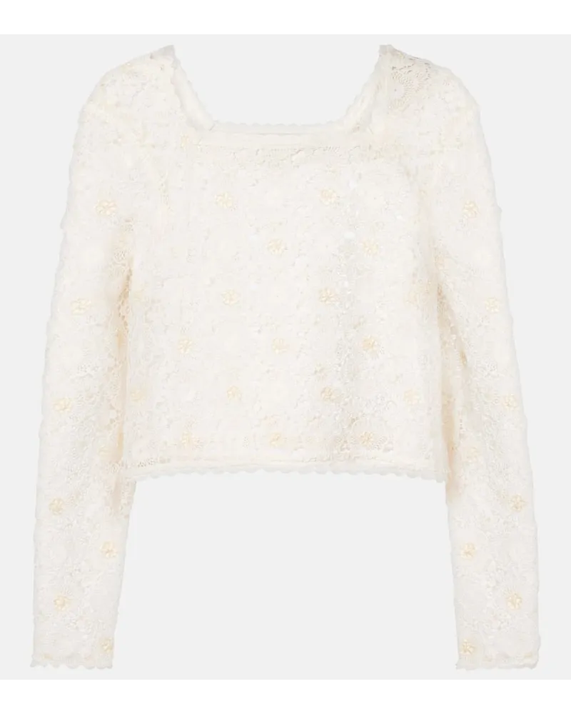 RIXO Top cropped Natayla in crochet Bianco