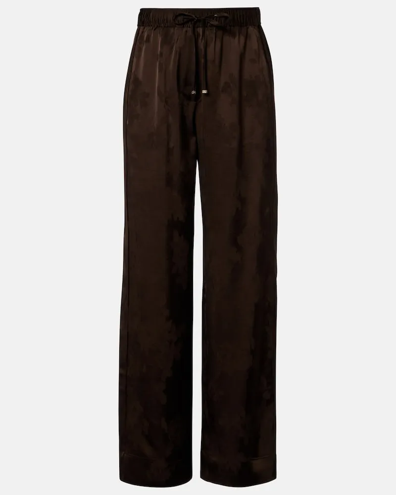 Ganni Pantaloni a gamba larga in raso jacquard Marrone