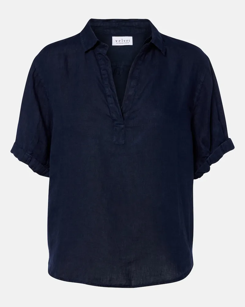 Velvet Top Vivica in lino Blu