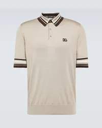 Dolce & Gabbana Polo in seta con ricamo Beige