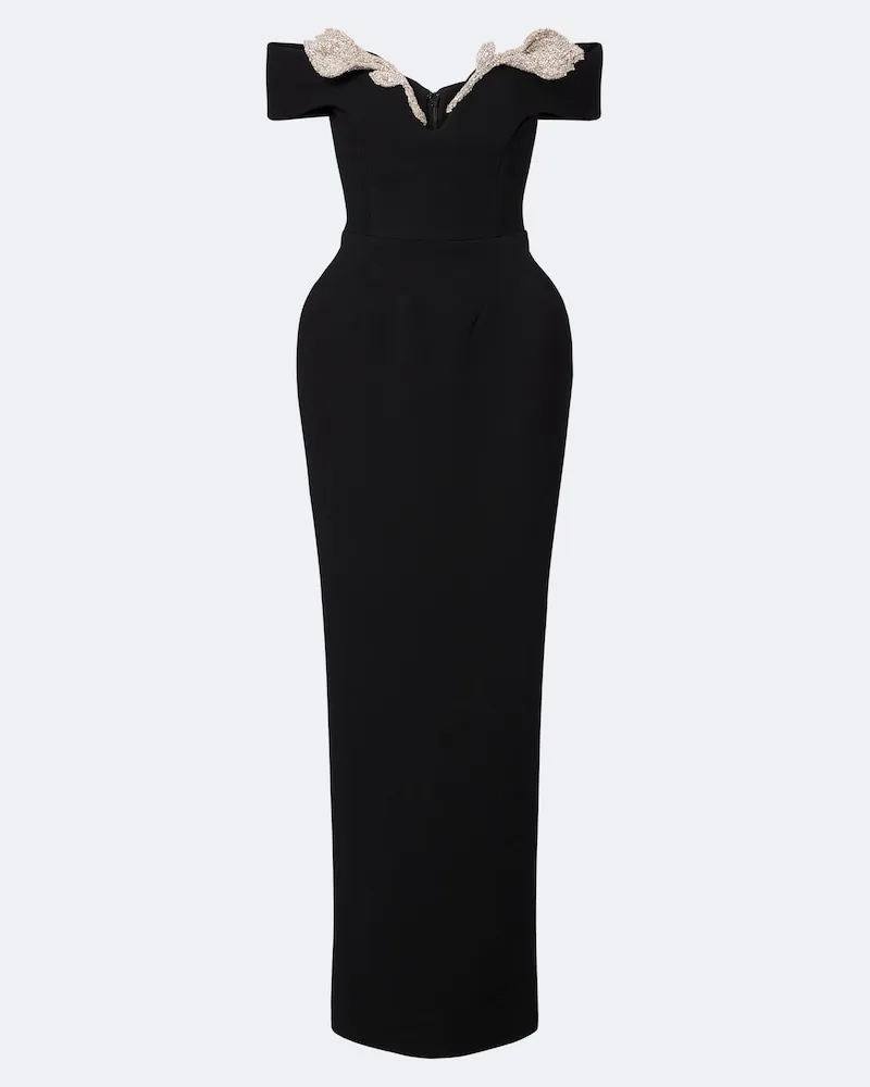 Rachel Gilbert Abito lungo Oscar in crêpe off-shoulder Nero