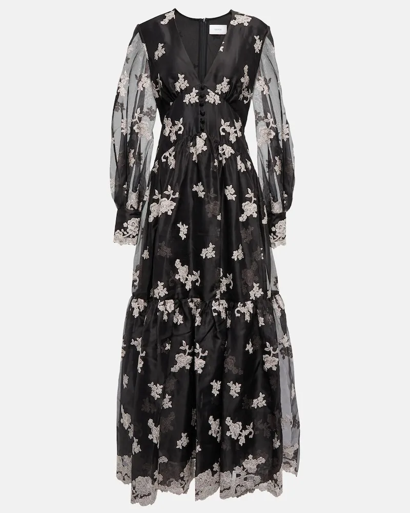 Erdem Abito Tabetha in seta con ricami Nero