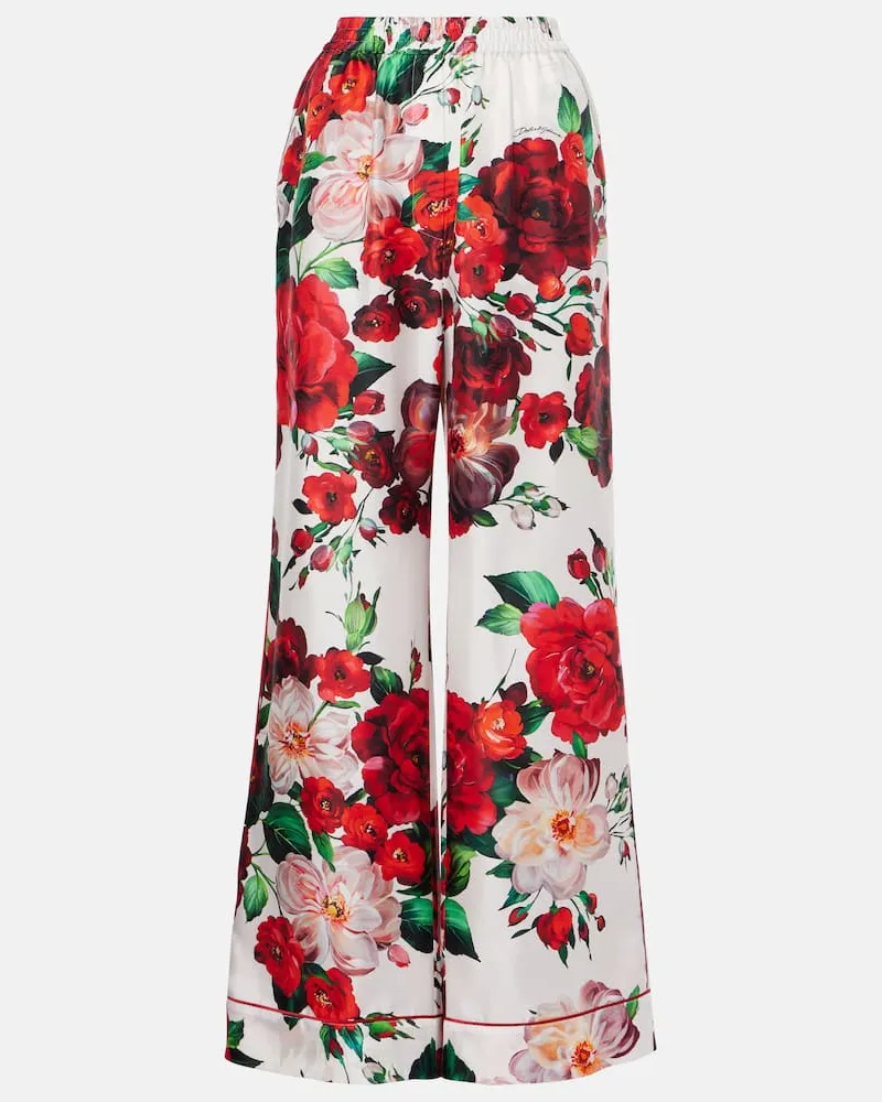 Dolce & Gabbana Pantaloni in raso di seta con stampa Multicolore