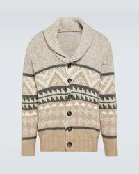 Brunello Cucinelli Cardigan in jacquard di cashmere Beige